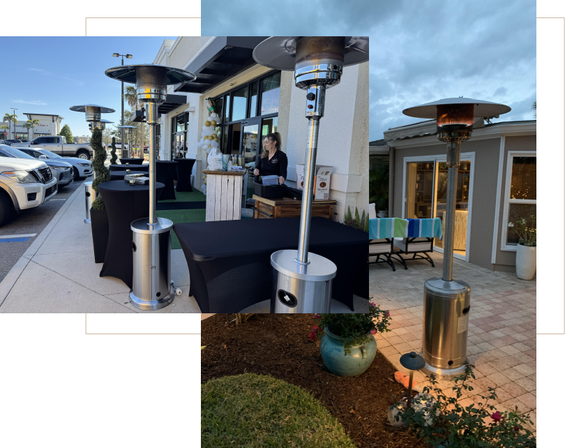 photo collage of mushroom top heaters