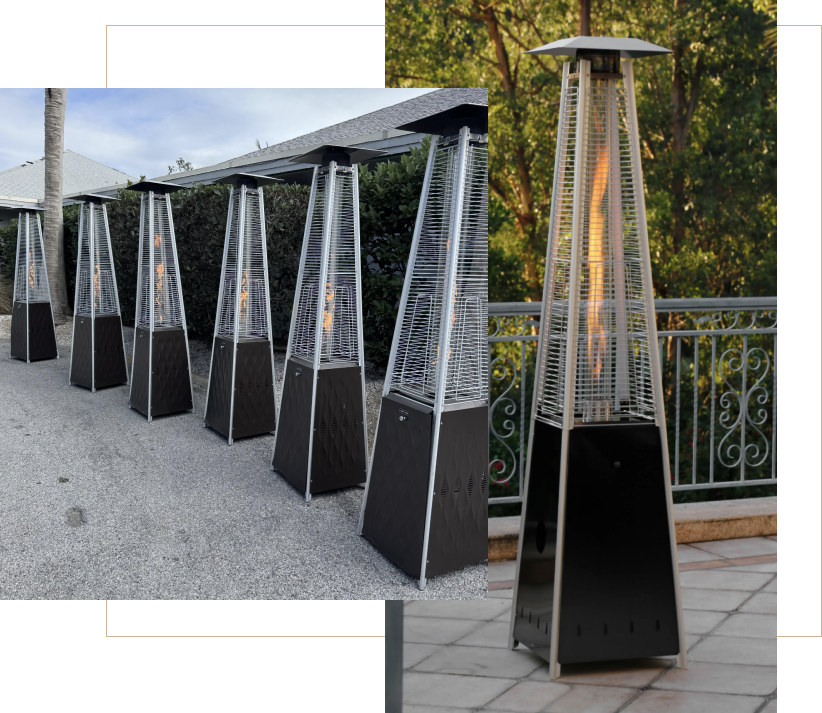 photo collage of mushroom top heaters